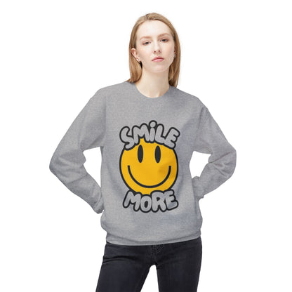 Smiley Face Fleece Crewneck Sweatshirt | Sweatshirt for Everyday Comfort, Gifts, Casual Wear, Smile More Apparel, Cozy Fashion
