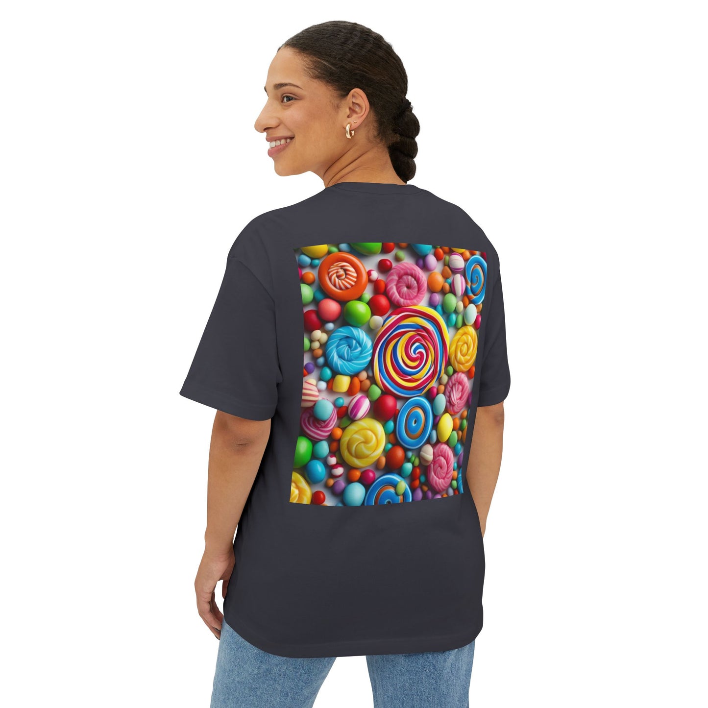 Candy-Themed  Oversized Boxy Tee, Sweet Treat Shirt, Fun Summer Tee, Trendy Casual Wear, Gift for Candy Lovers, Party Shirt, [...]