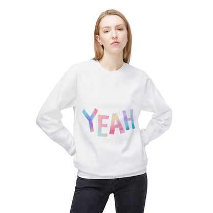 Colorful 'YEAH' Crewneck Sweatshirt,  Sweatshirt, Inspirational Gift, Cozy Fleece, Casual Wear, Everyday Comfort