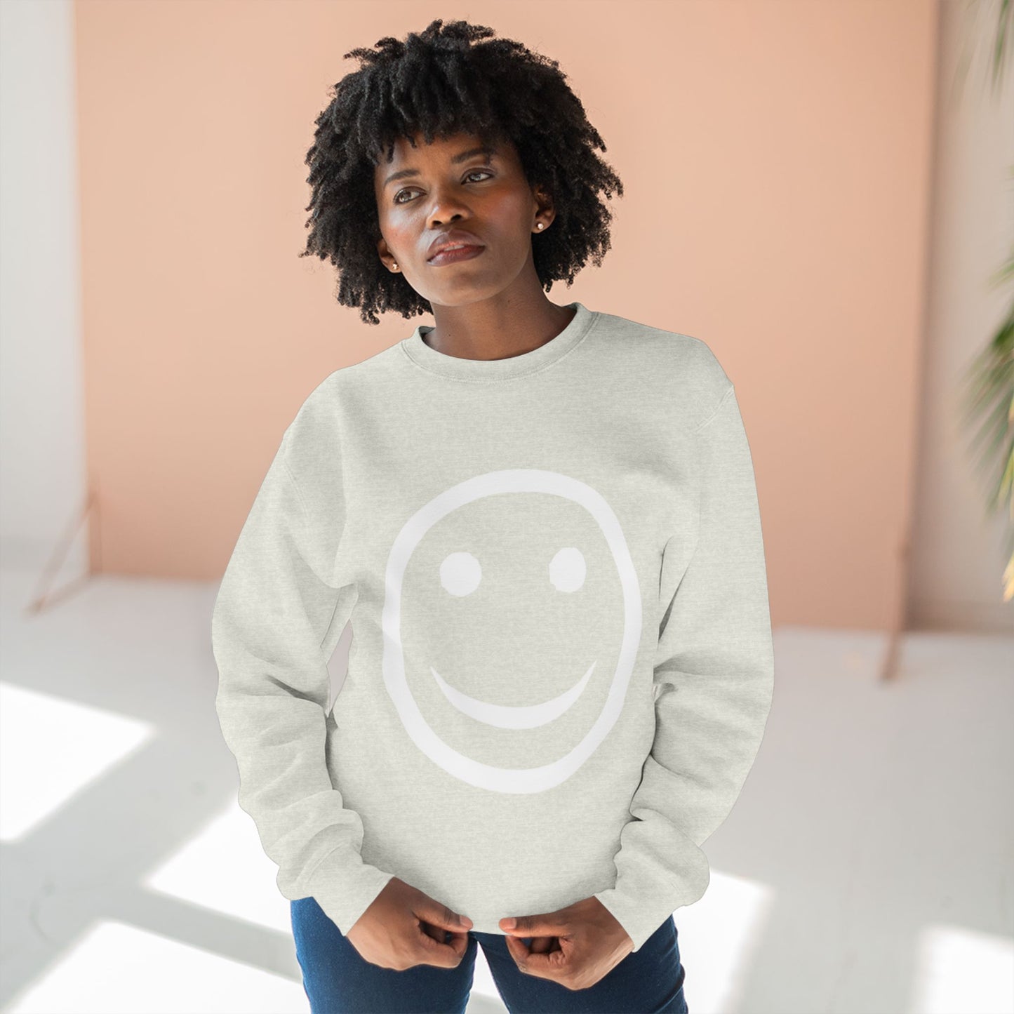 Happy Face Crewneck Sweatshirt, Cozy Gift for Friends, Casual Style, Everyday Wear, Fun Mood Boost