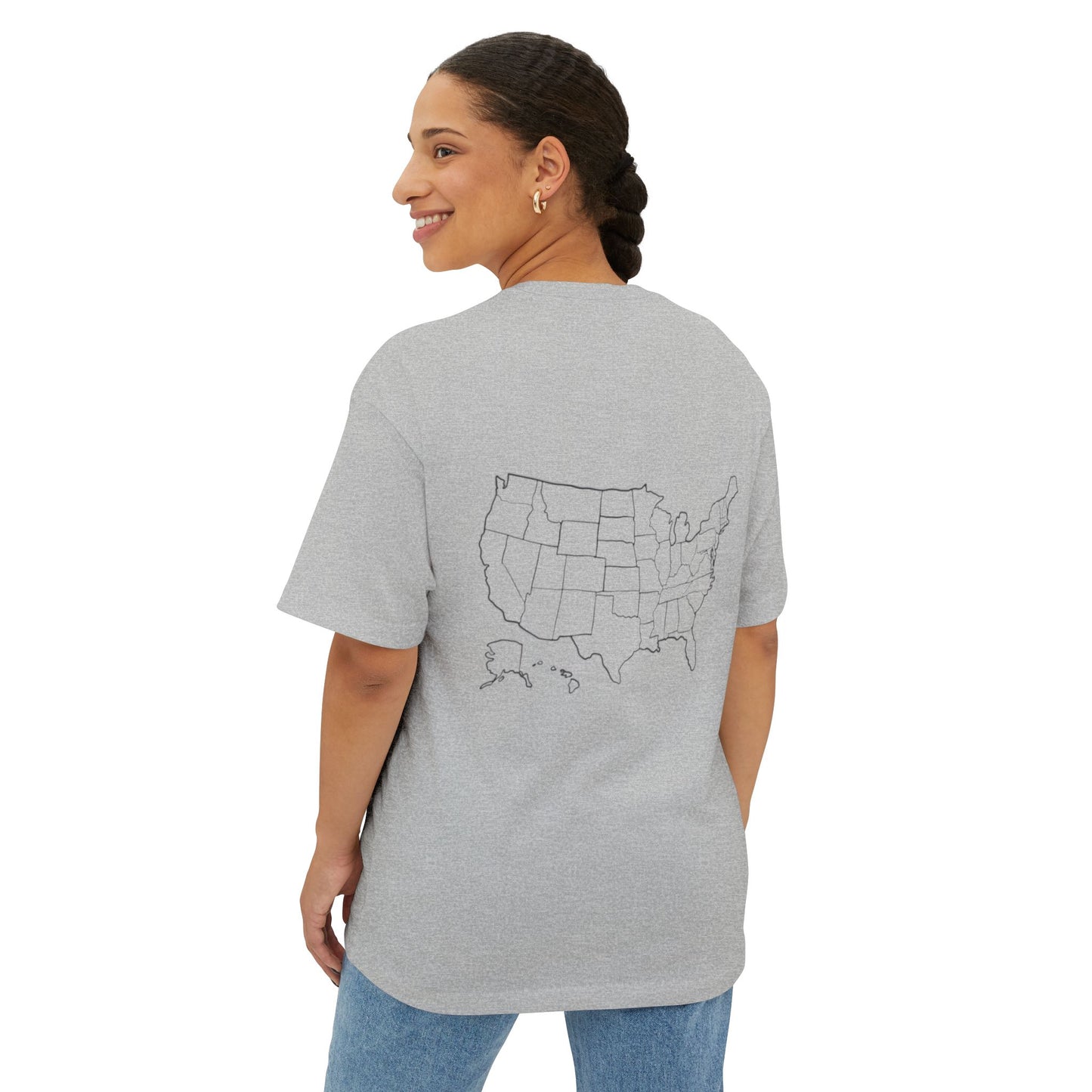Boxy Tee with US Map Design, Comfortable Graphic Tee, Casual Wear, Gift for Travelers, Summer Outfit, Eco-Friendly Tee