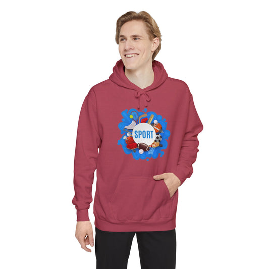 Sporty  Garment-Dyed Hoodie - Casual Comfort for Sports Lovers,  Apparel, Activewear, Gift for Athletes, Cozy Loungewear