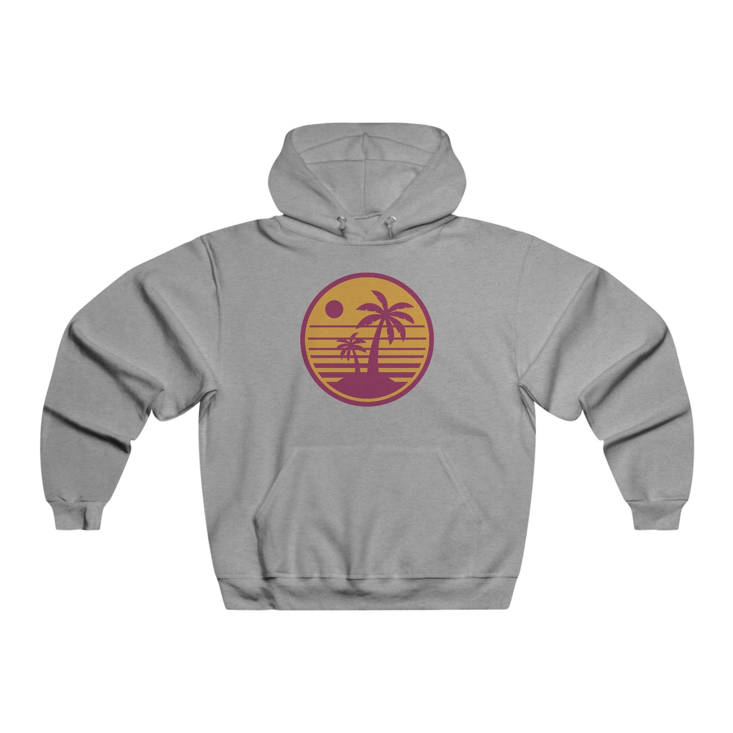 Retro Sunset Palm Tree Hoodie, Relaxed Fit, Beach Vibes Sweatshirt, Casual Gift, Summer Style Apparel
