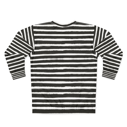 Trendy Black and White Striped  Sweatshirt, Casual Wear, Cozy Gift, Street Style, Layering Piece, Comfortable Fashion