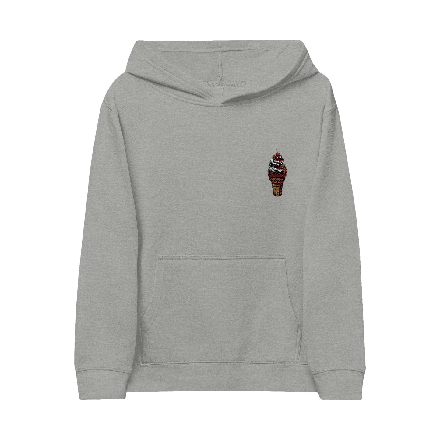 Embroidered Kids Fleece Hoodie with Ice Cream Design, Cozy Youth Sweatshirt, Perfect for Playtime, Gifts, and Celebrations