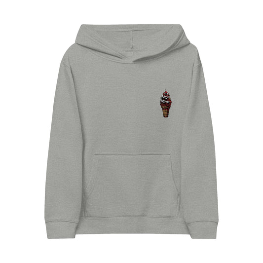 Embroidered Kids Fleece Hoodie with Ice Cream Design, Cozy Youth Sweatshirt, Perfect for Playtime, Gifts, and Celebrations