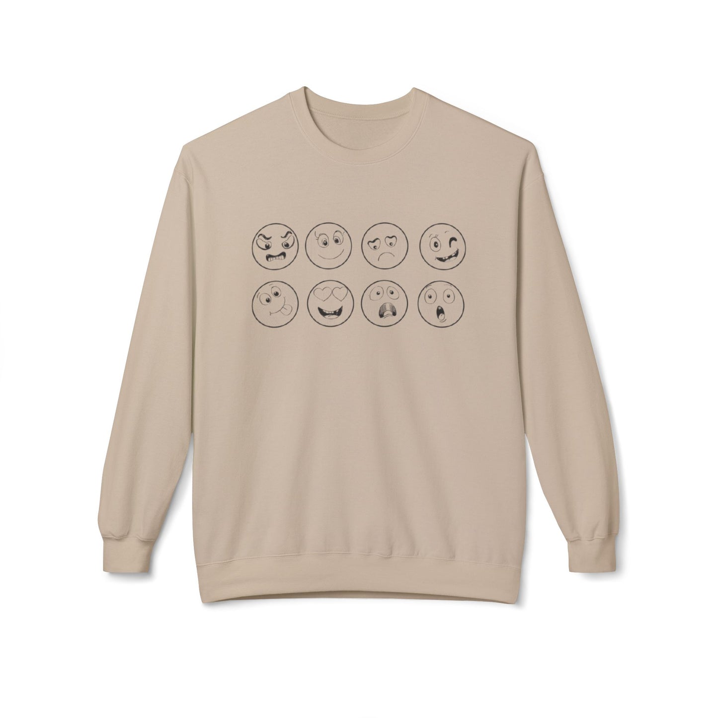 Emoticon Crewneck Sweatshirt - Cozy Fleece Sweatshirt, Gift for Friends, Funny Emoji Apparel, Mood Swag, Casual Layering