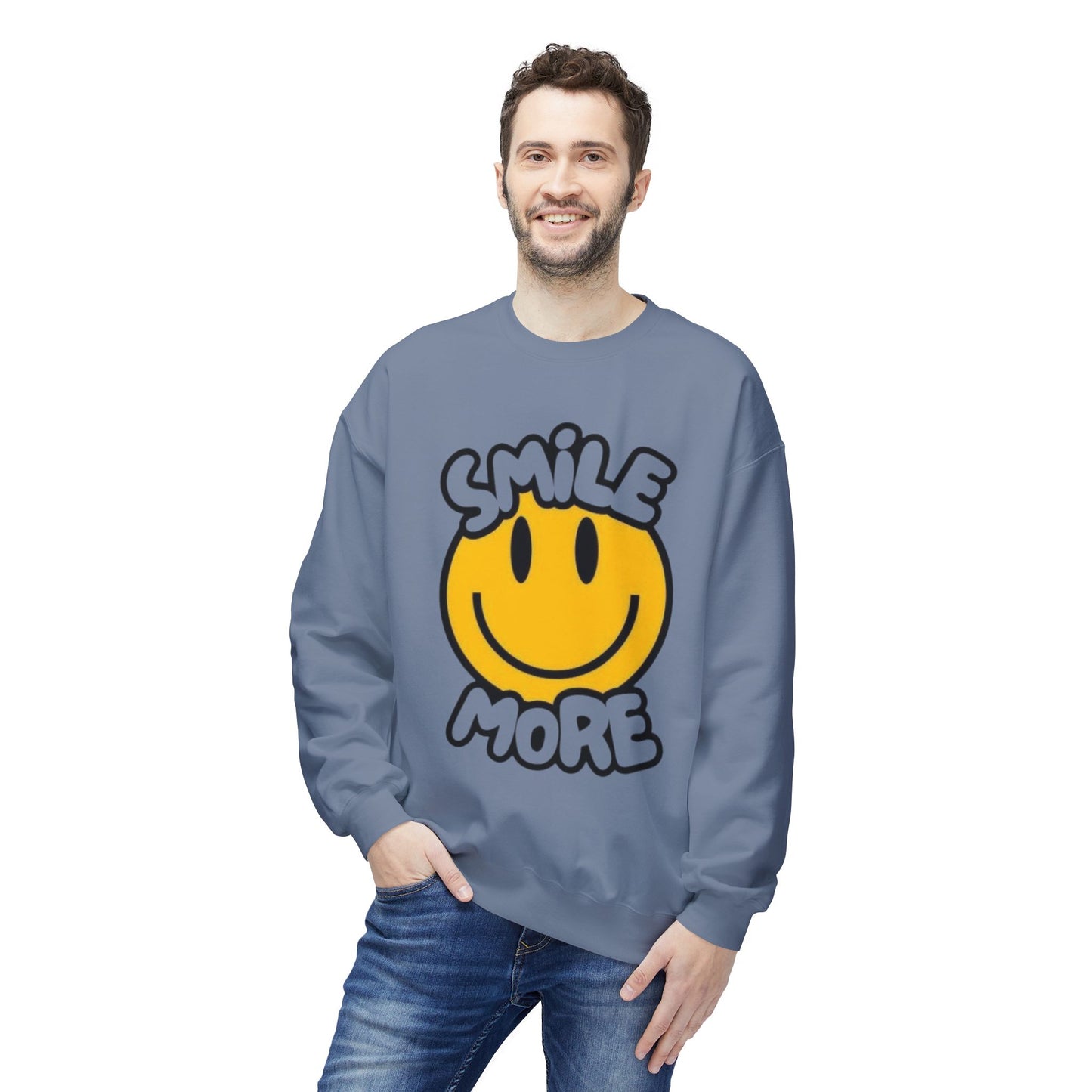 Smiley Face Fleece Crewneck Sweatshirt | Sweatshirt for Everyday Comfort, Gifts, Casual Wear, Smile More Apparel, Cozy Fashion