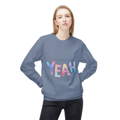 Colorful 'YEAH' Crewneck Sweatshirt,  Sweatshirt, Inspirational Gift, Cozy Fleece, Casual Wear, Everyday Comfort