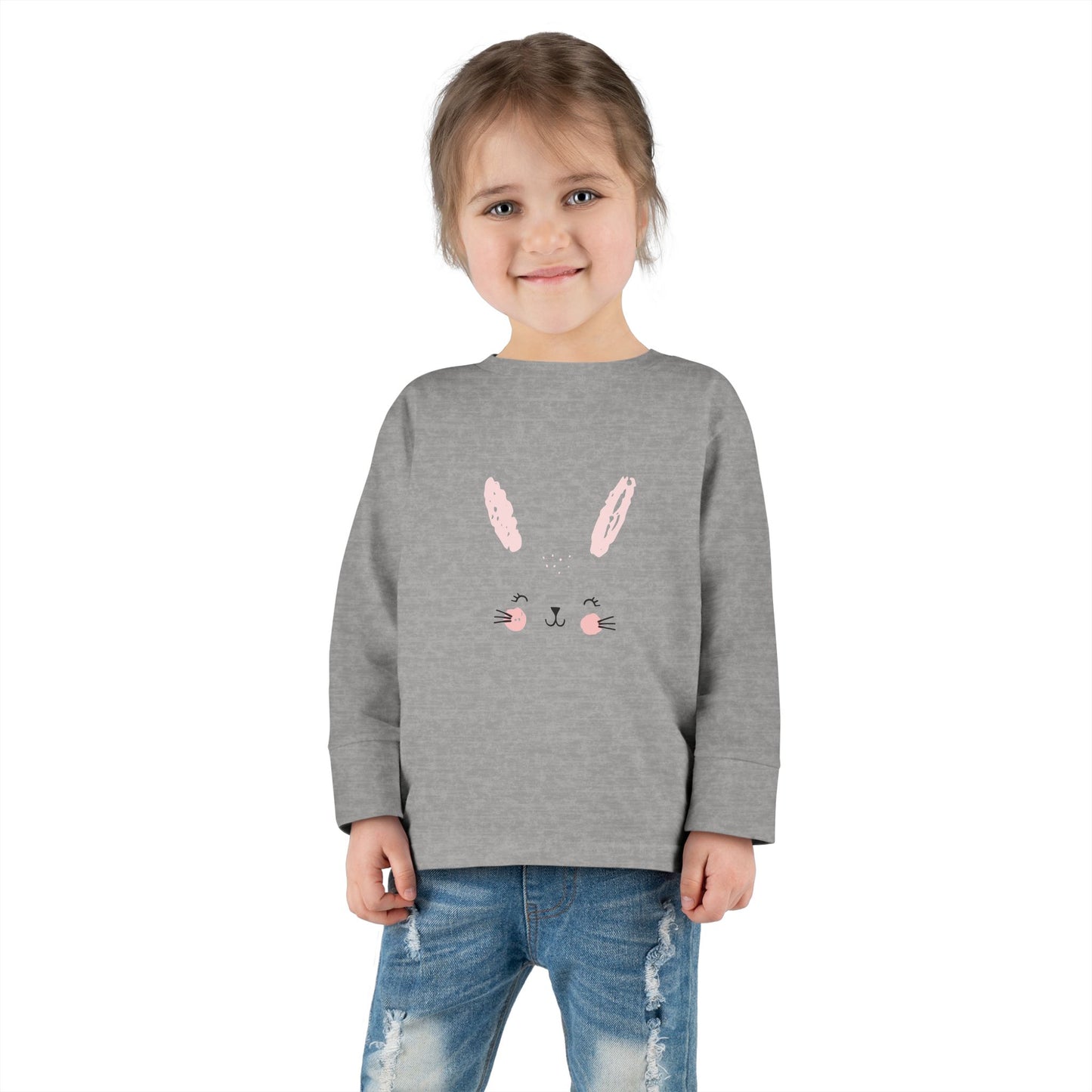 Cute Bunny Toddler Long Sleeve Tee, Rabbit Graphic Kids Shirt, Easter Gift, Spring Style, Toddler Apparel