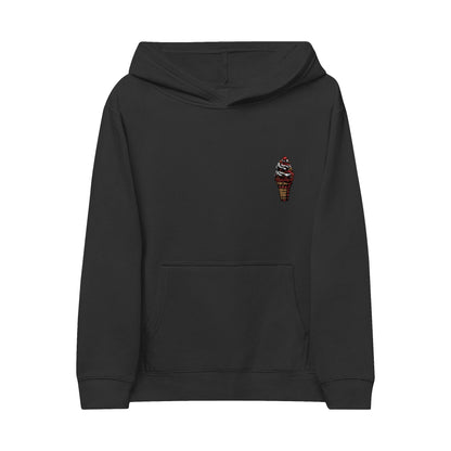 Embroidered Kids Fleece Hoodie with Ice Cream Design, Cozy Youth Sweatshirt, Perfect for Playtime, Gifts, and Celebrations