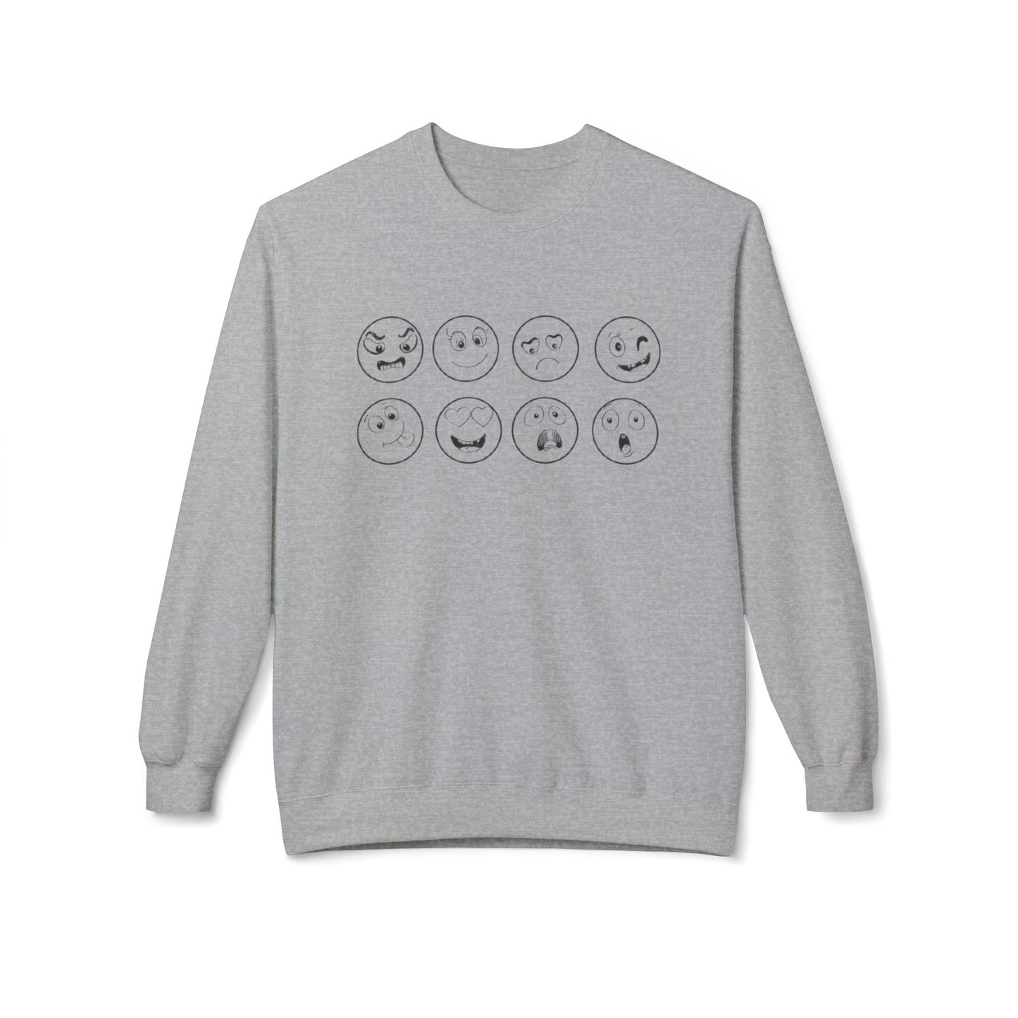 Emoticon Crewneck Sweatshirt - Cozy Fleece Sweatshirt, Gift for Friends, Funny Emoji Apparel, Mood Swag, Casual Layering
