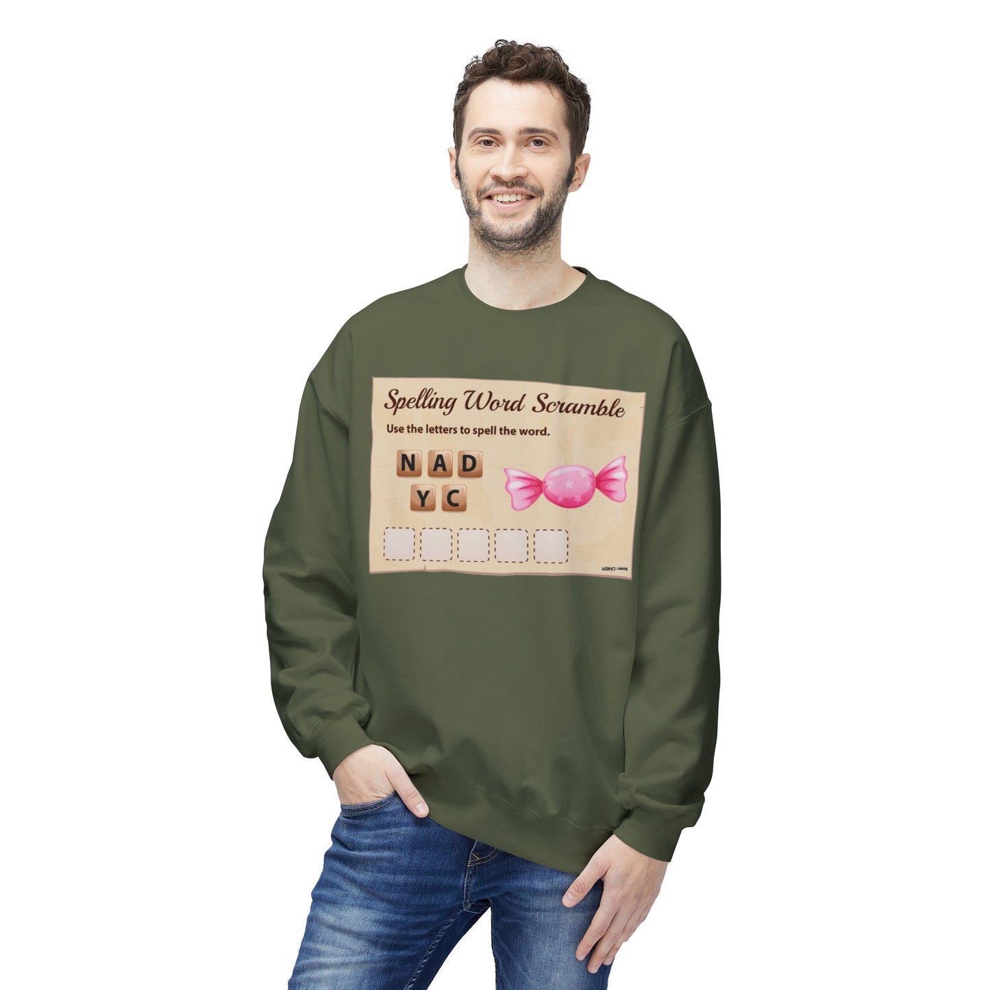 Creative Spelling Word Scramble Crewneck Sweatshirt, Fun Apparel, Unique Gift, Cozy Wear, Interactive Teaching Tool