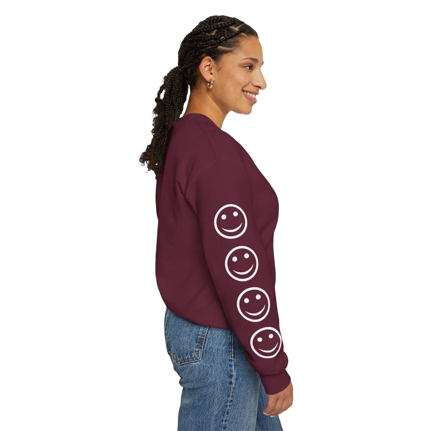Smiley Face Crewneck Sweatshirt , Casual Wear, Gift for Friends, Cozy Layering, Everyday Comfort