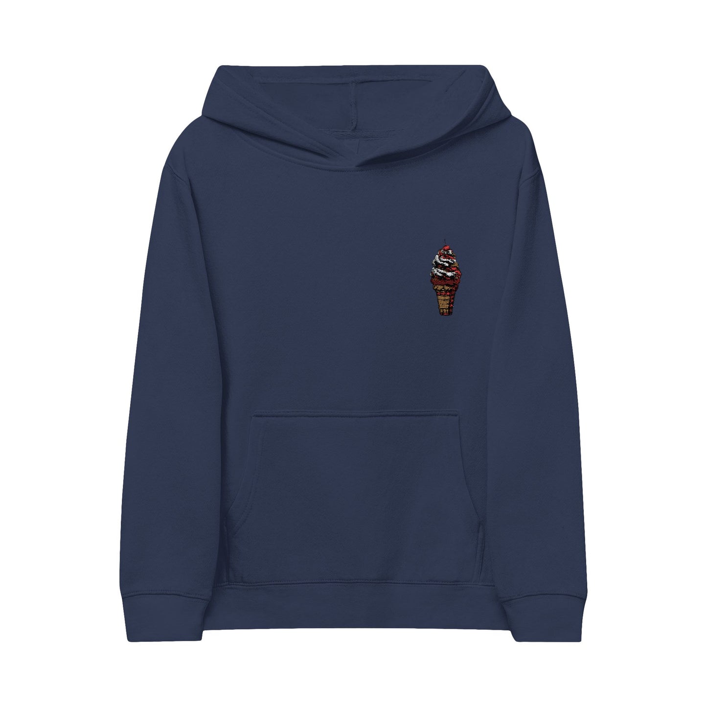 Embroidered Kids Fleece Hoodie with Ice Cream Design, Cozy Youth Sweatshirt, Perfect for Playtime, Gifts, and Celebrations