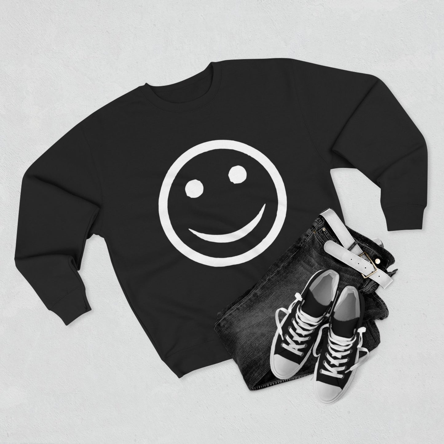 Happy Face Crewneck Sweatshirt, Cozy Gift for Friends, Casual Style, Everyday Wear, Fun Mood Boost