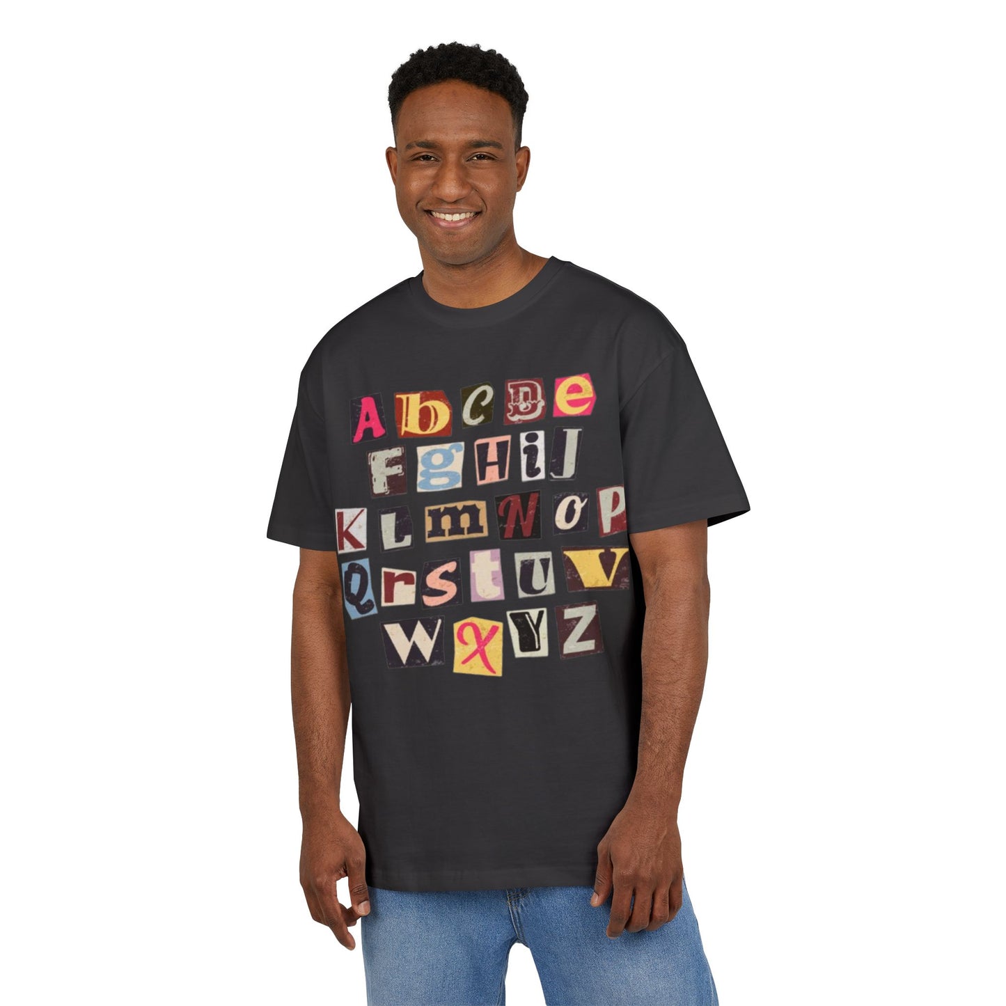 Playful Alphabet Oversize Tee, Comfortable Graphic Shirt, Casual Wear, Gift for Kids and Adults, Fun T-Shirt for Any Occasion