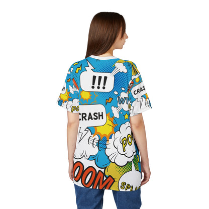 Comic Book Graphic Tee,  Tee, AOP T-shirt, Fun Graphic Shirt, Gift for Comic Lovers, Casual Wear, Cartoon Print Tee