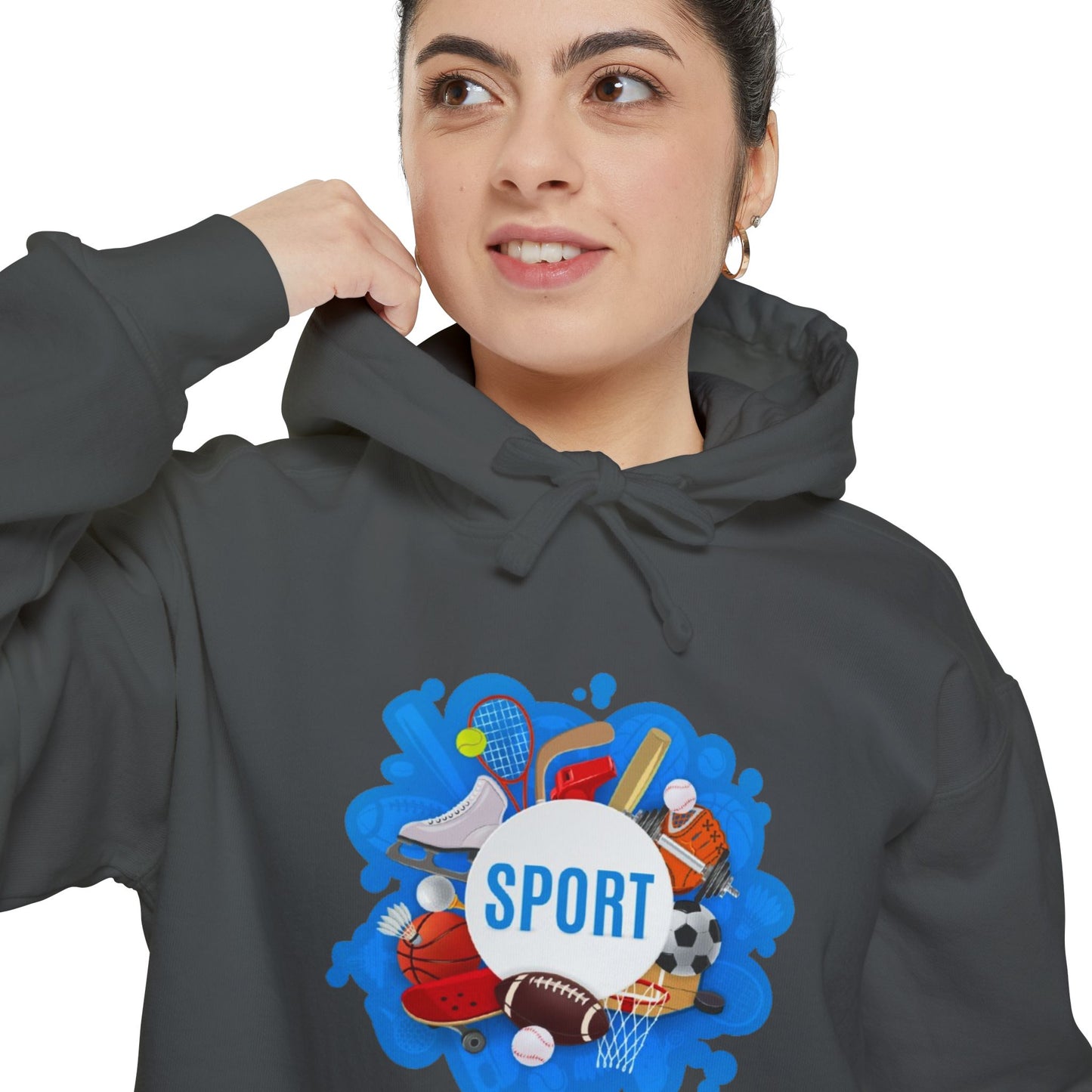 Sporty  Garment-Dyed Hoodie - Casual Comfort for Sports Lovers,  Apparel, Activewear, Gift for Athletes, Cozy Loungewear