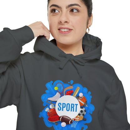 Sporty  Garment-Dyed Hoodie - Casual Comfort for Sports Lovers,  Apparel, Activewear, Gift for Athletes, Cozy Loungewear