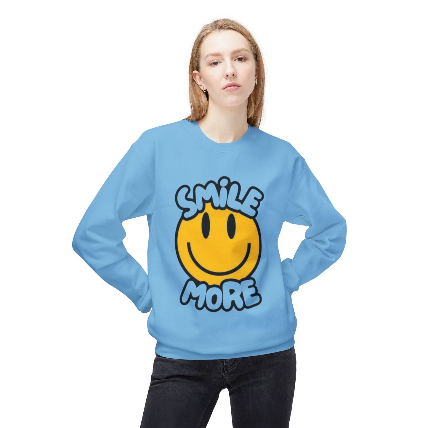 Smiley Face Fleece Crewneck Sweatshirt | Sweatshirt for Everyday Comfort, Gifts, Casual Wear, Smile More Apparel, Cozy Fashion