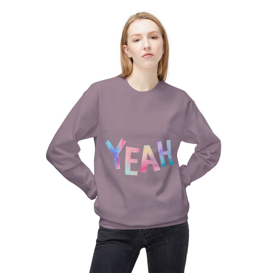 Colorful 'YEAH' Crewneck Sweatshirt,  Sweatshirt, Inspirational Gift, Cozy Fleece, Casual Wear, Everyday Comfort