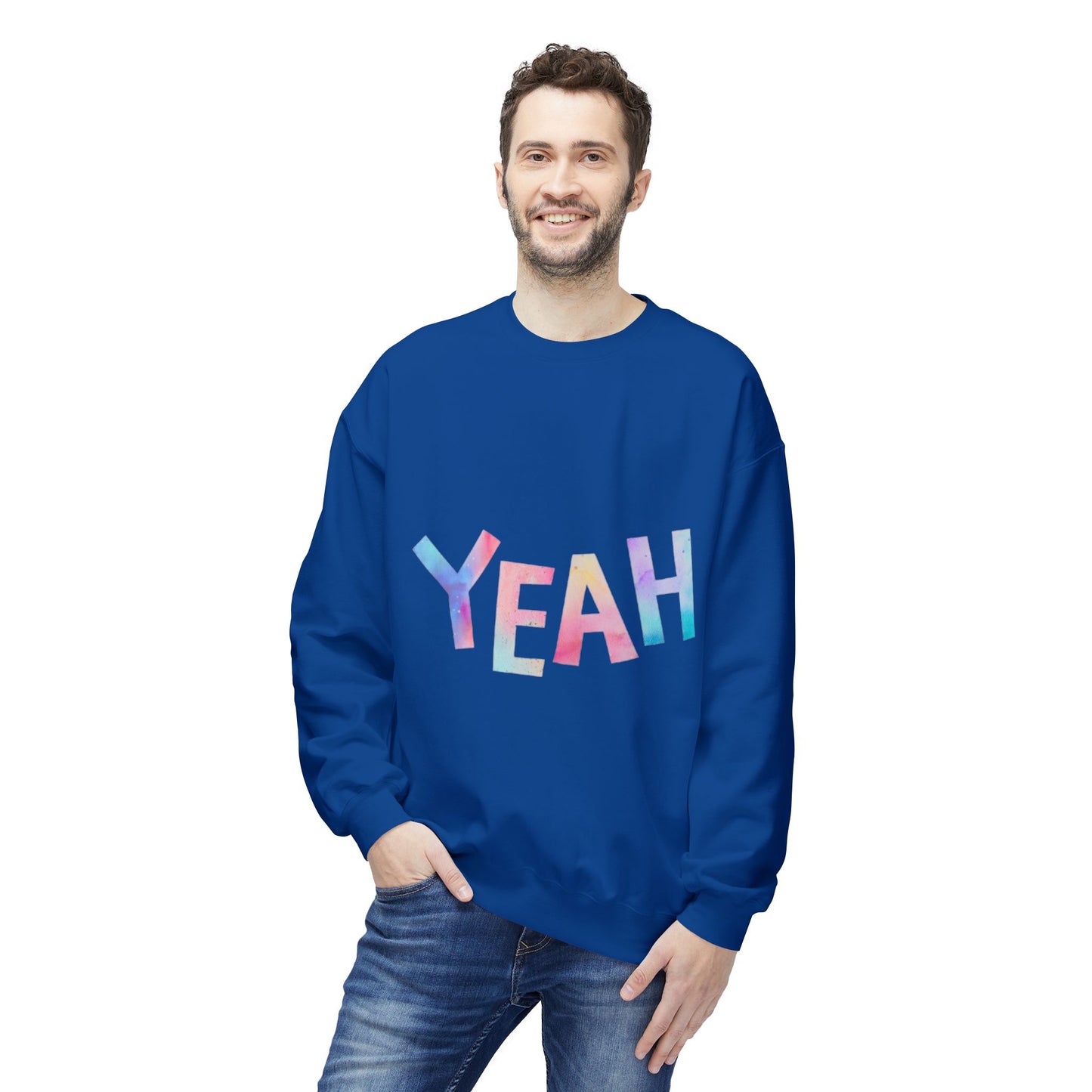 Colorful 'YEAH' Crewneck Sweatshirt,  Sweatshirt, Inspirational Gift, Cozy Fleece, Casual Wear, Everyday Comfort