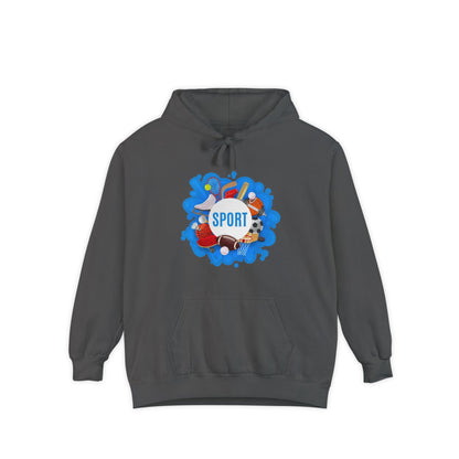 Sporty  Garment-Dyed Hoodie - Casual Comfort for Sports Lovers,  Apparel, Activewear, Gift for Athletes, Cozy Loungewear
