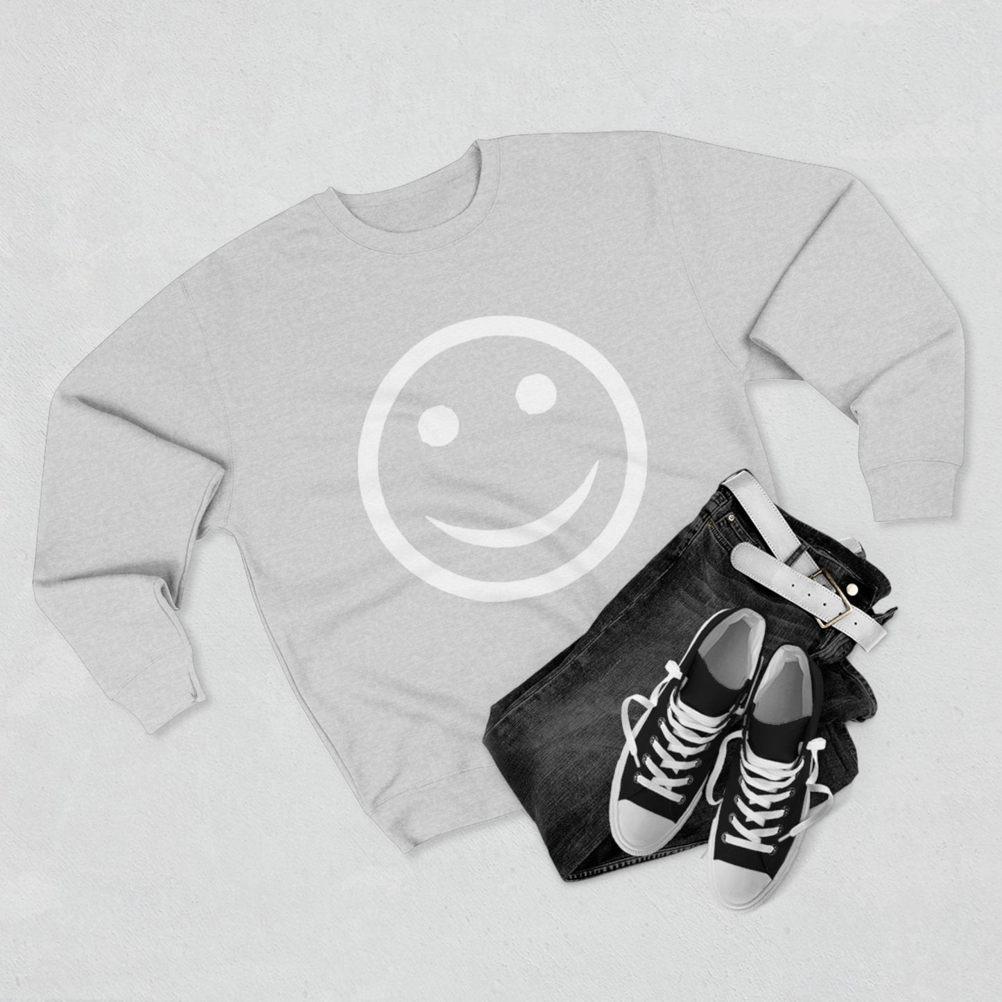 Happy Face Crewneck Sweatshirt, Cozy Gift for Friends, Casual Style, Everyday Wear, Fun Mood Boost