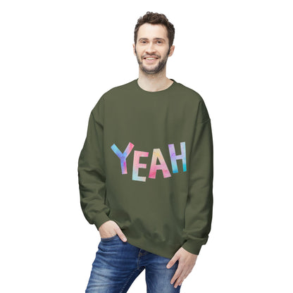 Colorful 'YEAH' Crewneck Sweatshirt,  Sweatshirt, Inspirational Gift, Cozy Fleece, Casual Wear, Everyday Comfort