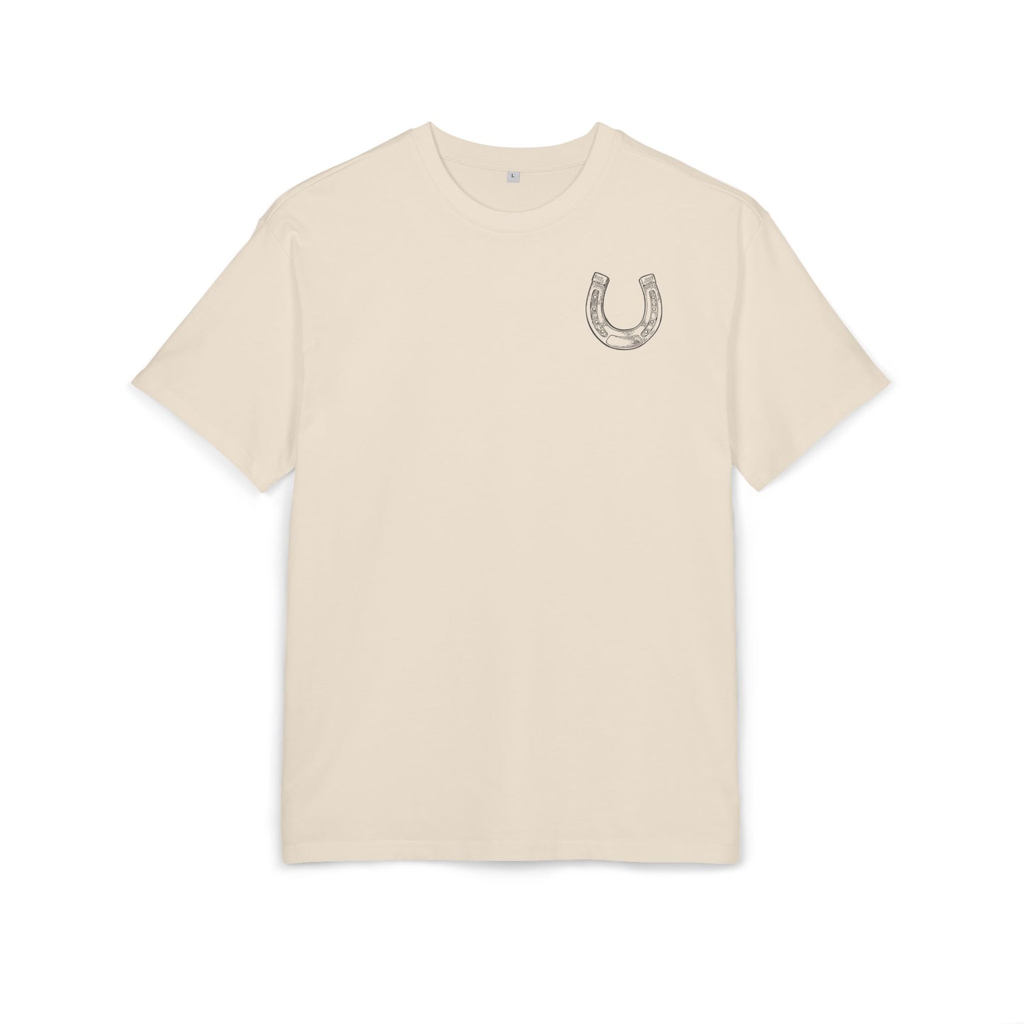 Casual Oversize Tee with Horseshoe Design, Comfortable Cotton Tee,  T-Shirt, Everyday Wear,  Relaxed Fit Tee