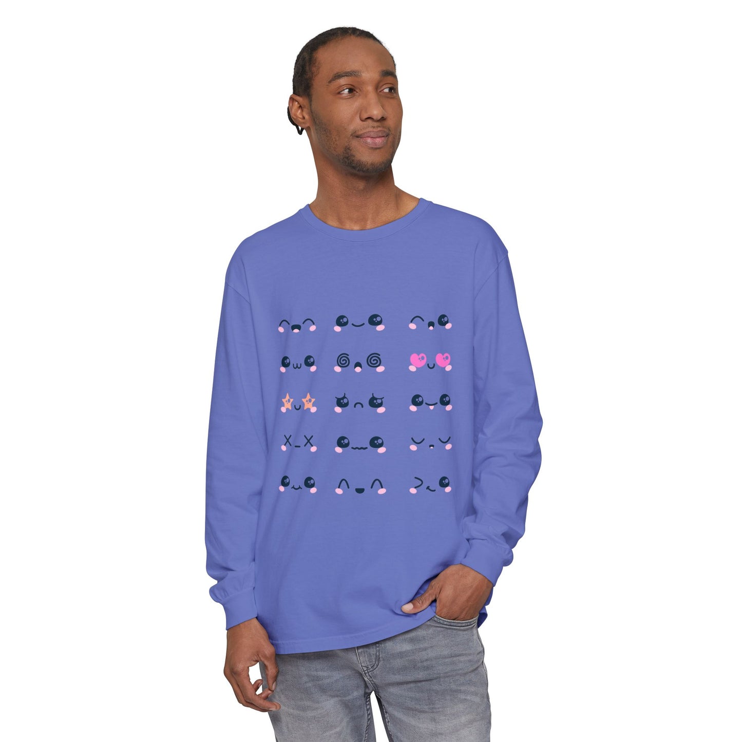 Cute Emojis Long Sleeve T-Shirt, Casual Wear, Gift for Friends, Cute Long Sleeve, Everyday Style, Graphic Tee