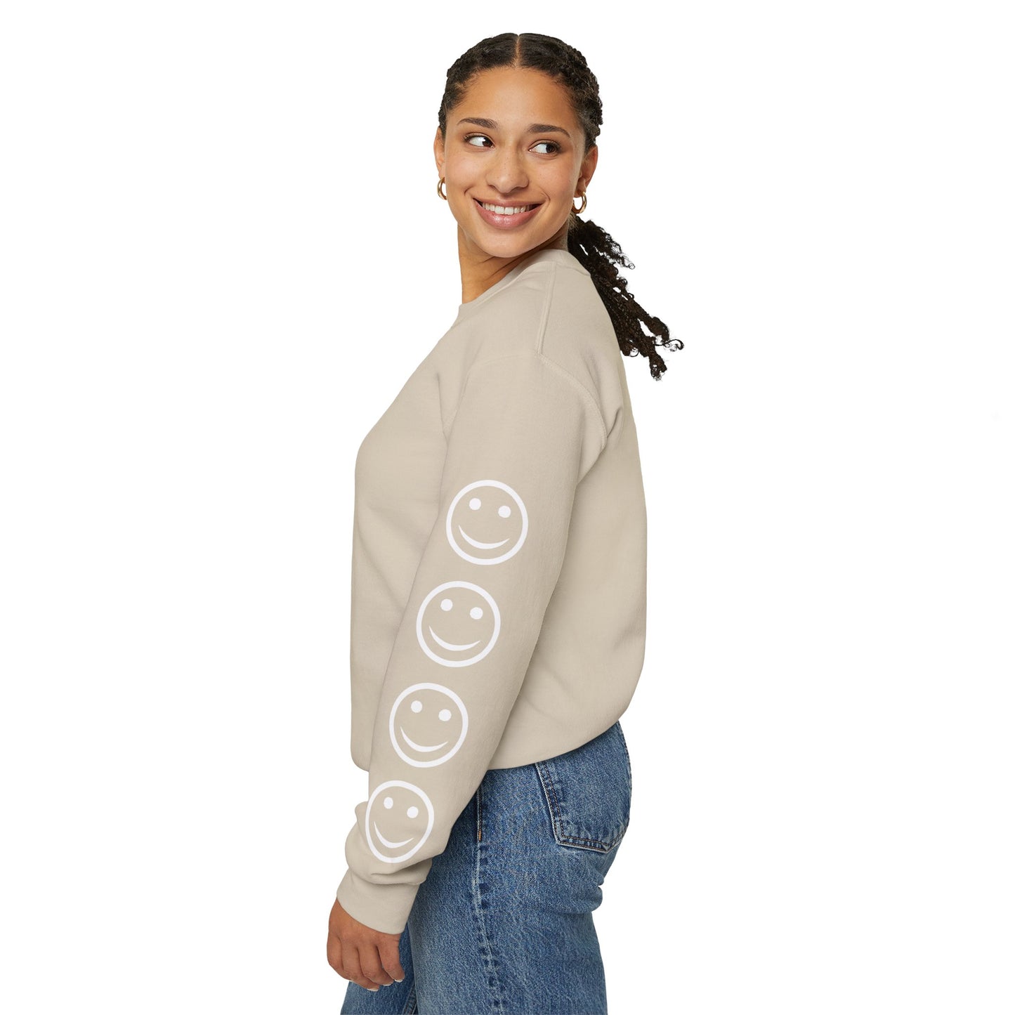 Smiley Face Crewneck Sweatshirt , Casual Wear, Gift for Friends, Cozy Layering, Everyday Comfort