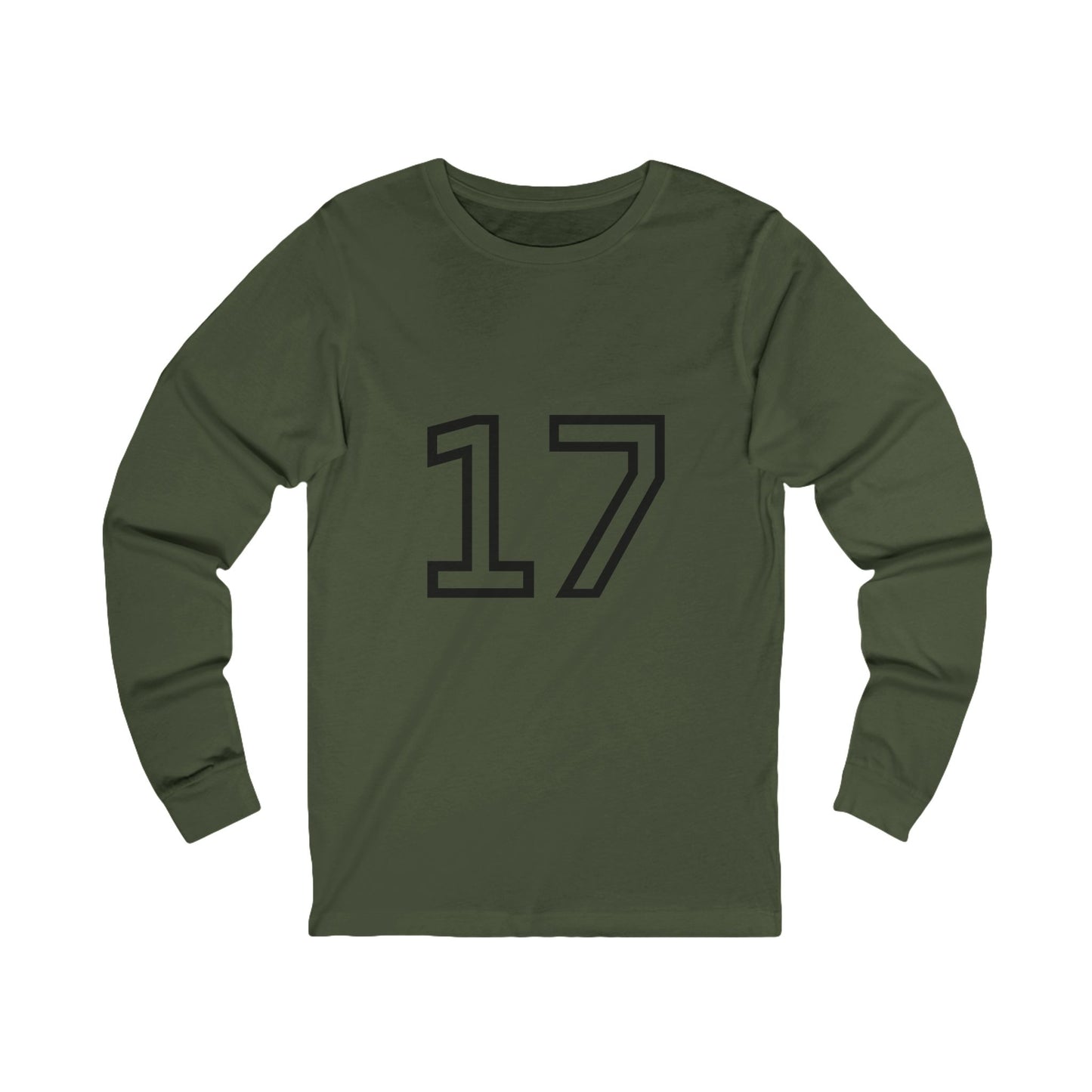 Minimalist  Long Sleeve Tee with Number 17, Casual Wear, Sports Life, Personalized Gift, Everyday Comfort, Fashion Statement