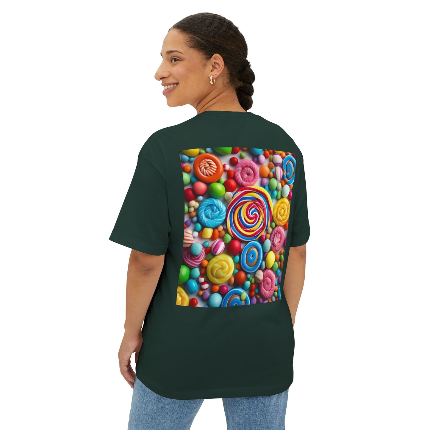 Candy-Themed  Oversized Boxy Tee, Sweet Treat Shirt, Fun Summer Tee, Trendy Casual Wear, Gift for Candy Lovers, Party Shirt, [...]