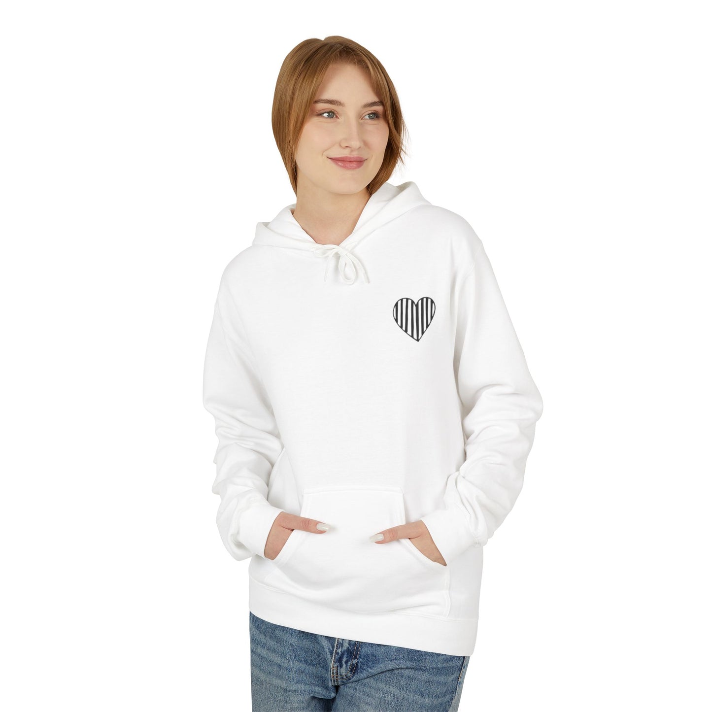Striped Heart Fleece Hoodie - Soft, Cozy Apparel for All Seasons