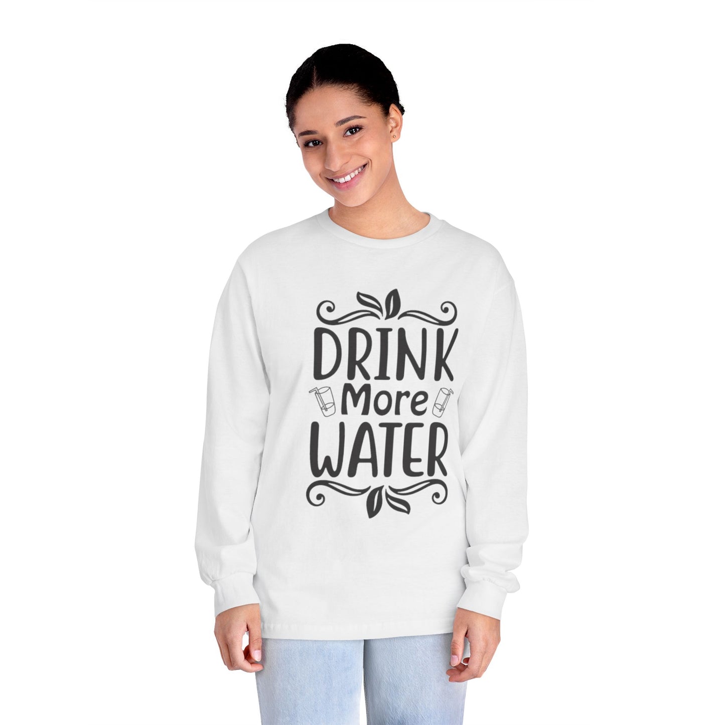 Drink More Water Classic Long Sleeve T-Shirt, Hydration Reminder Top, Health Apparel, Gift for Wellness Enthusiasts, [...]