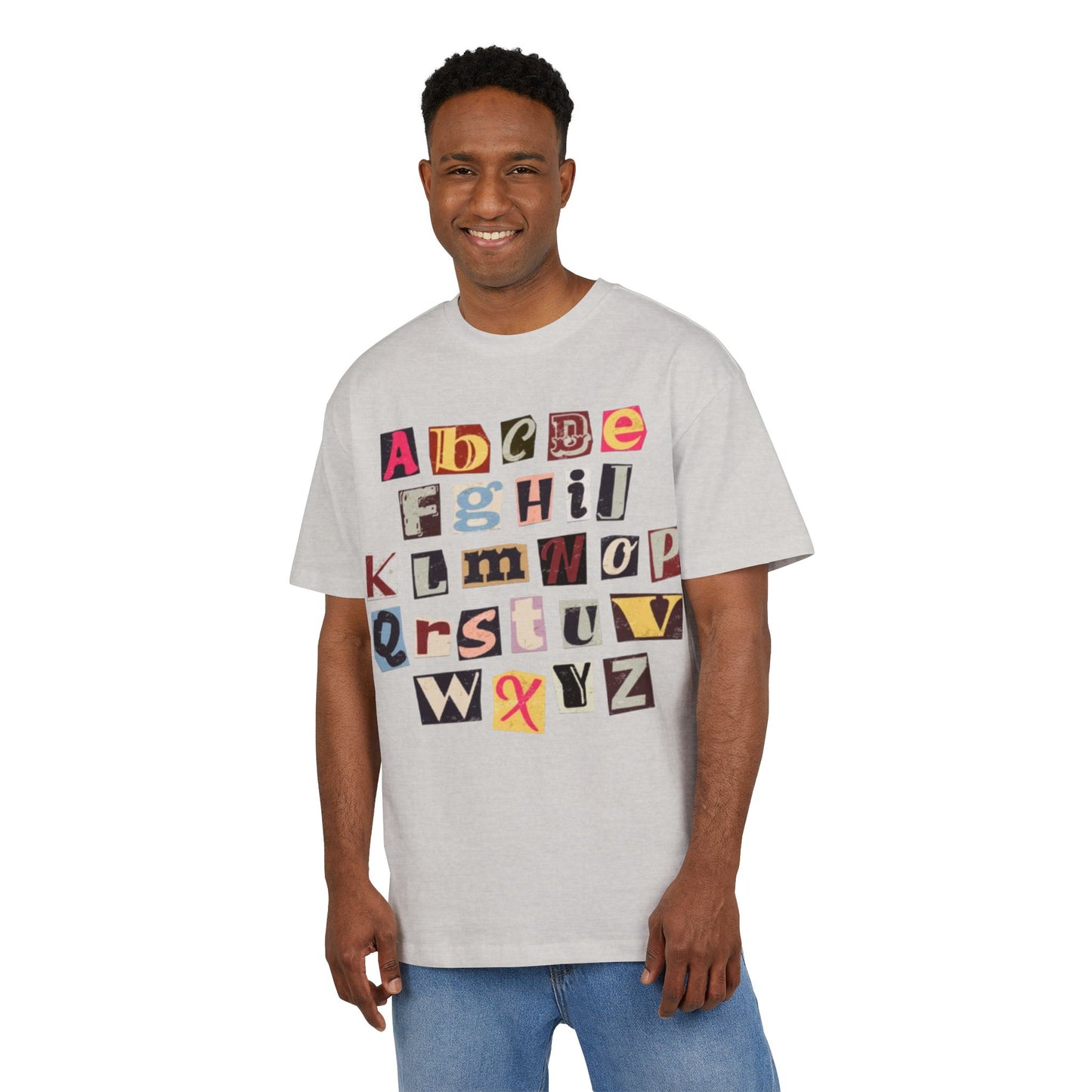 Playful Alphabet Oversize Tee, Comfortable Graphic Shirt, Casual Wear, Gift for Kids and Adults, Fun T-Shirt for Any Occasion