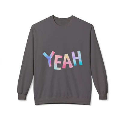Colorful 'YEAH' Crewneck Sweatshirt,  Sweatshirt, Inspirational Gift, Cozy Fleece, Casual Wear, Everyday Comfort