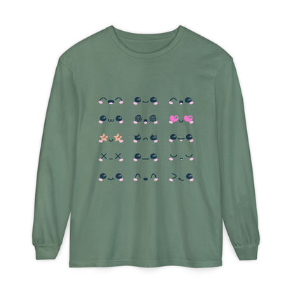 Cute Emojis Long Sleeve T-Shirt, Casual Wear, Gift for Friends, Cute Long Sleeve, Everyday Style, Graphic Tee