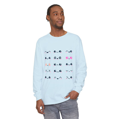 Cute Emojis Long Sleeve T-Shirt, Casual Wear, Gift for Friends, Cute Long Sleeve, Everyday Style, Graphic Tee