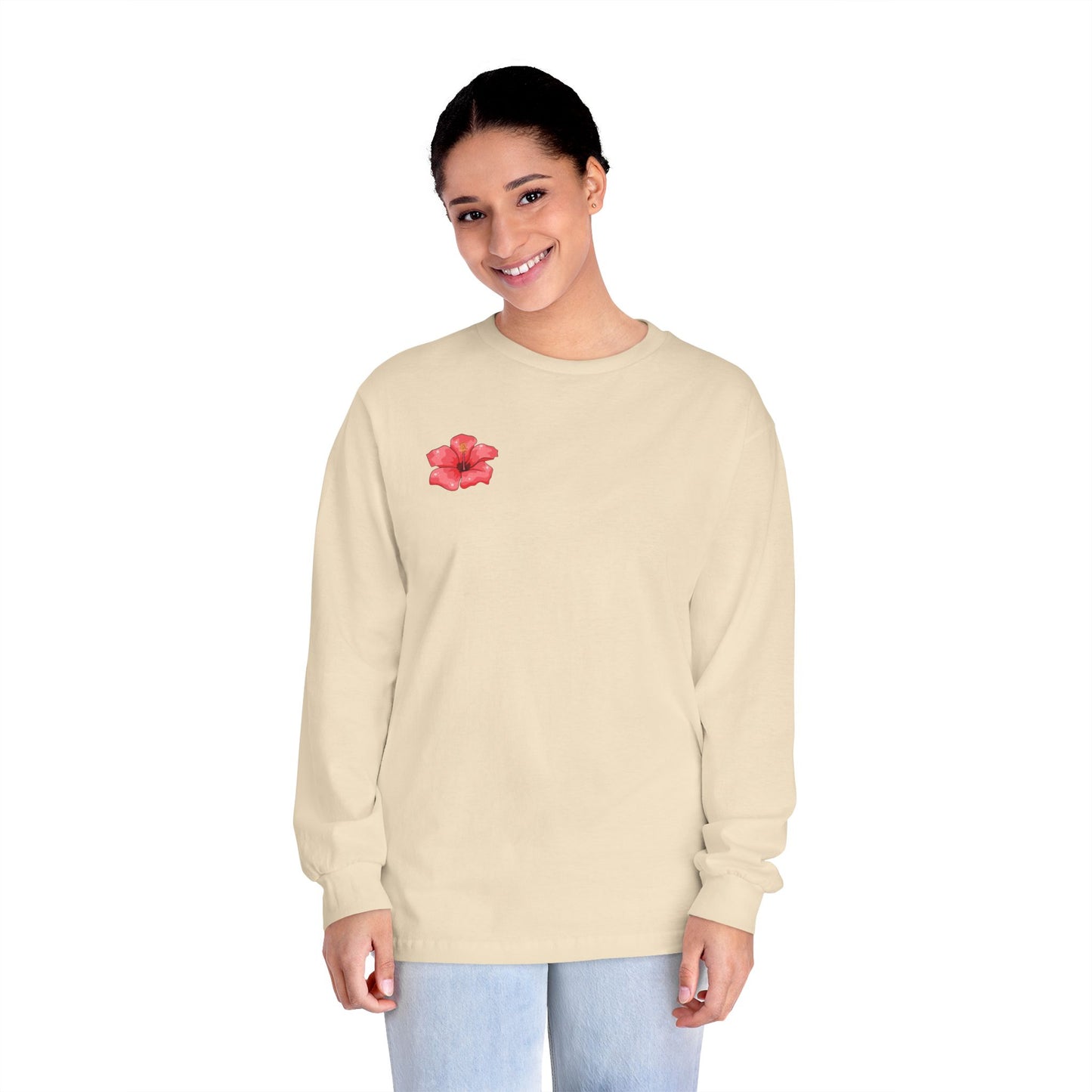 Hibiscus Floral Long Sleeve T-Shirt,  Tee, Casual Wear, Beach Vacation, Gift for Her, Spring Fashion