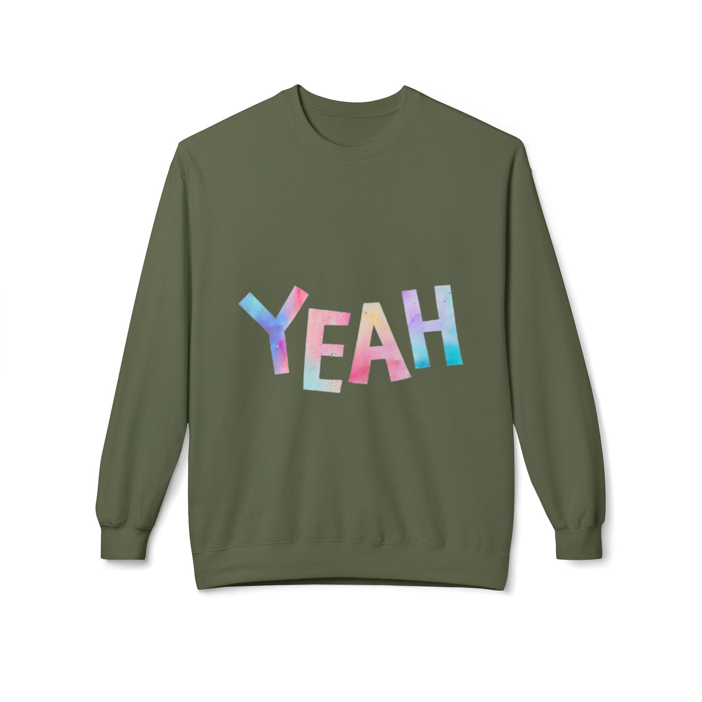 Colorful 'YEAH' Crewneck Sweatshirt,  Sweatshirt, Inspirational Gift, Cozy Fleece, Casual Wear, Everyday Comfort