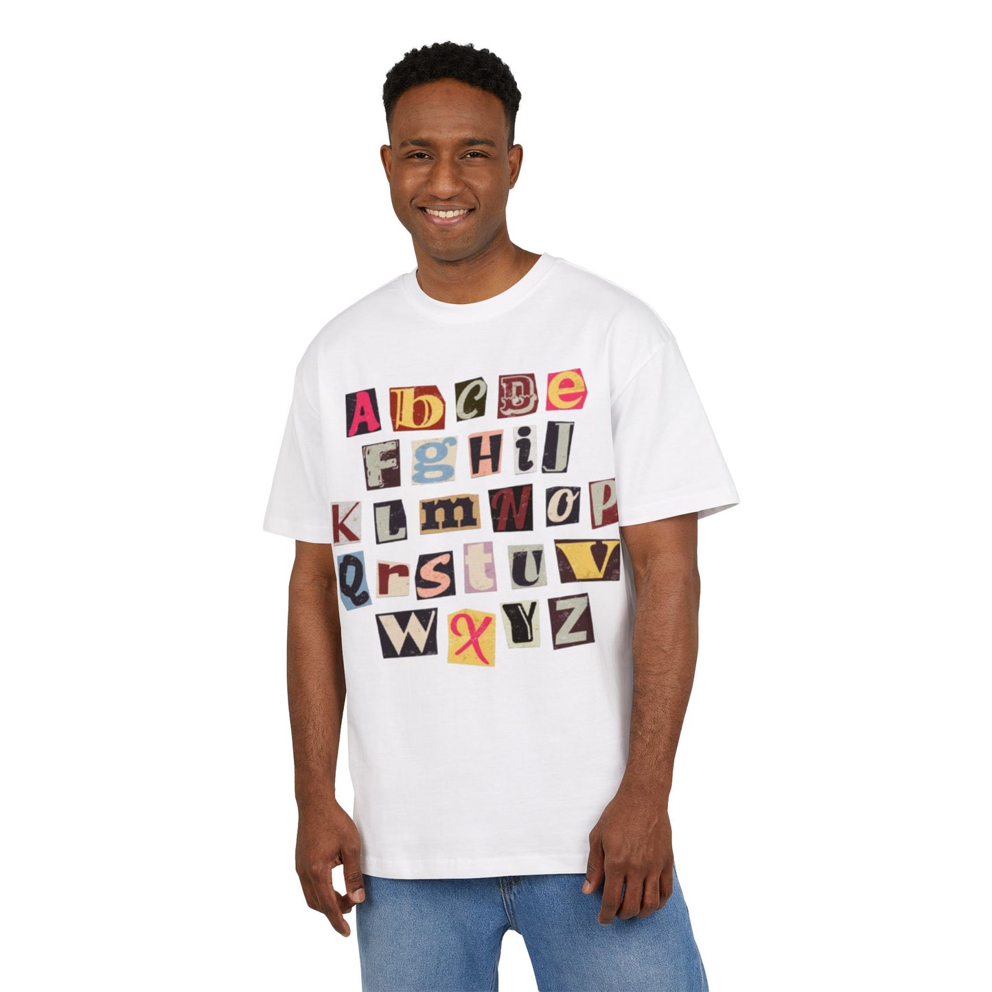 Playful Alphabet Oversize Tee, Comfortable Graphic Shirt, Casual Wear, Gift for Kids and Adults, Fun T-Shirt for Any Occasion