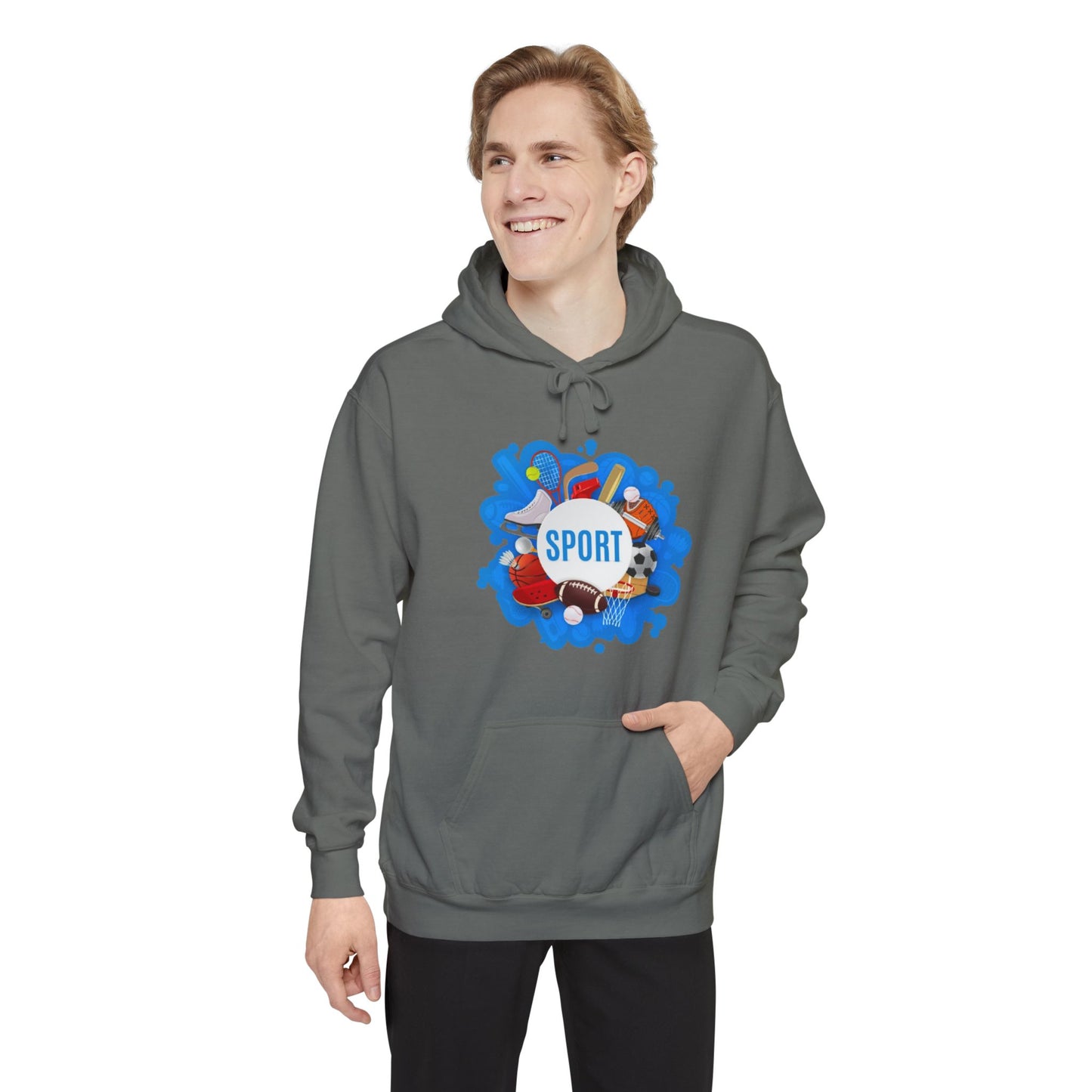 Sporty  Garment-Dyed Hoodie - Casual Comfort for Sports Lovers,  Apparel, Activewear, Gift for Athletes, Cozy Loungewear