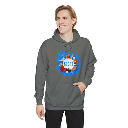Sporty  Garment-Dyed Hoodie - Casual Comfort for Sports Lovers,  Apparel, Activewear, Gift for Athletes, Cozy Loungewear