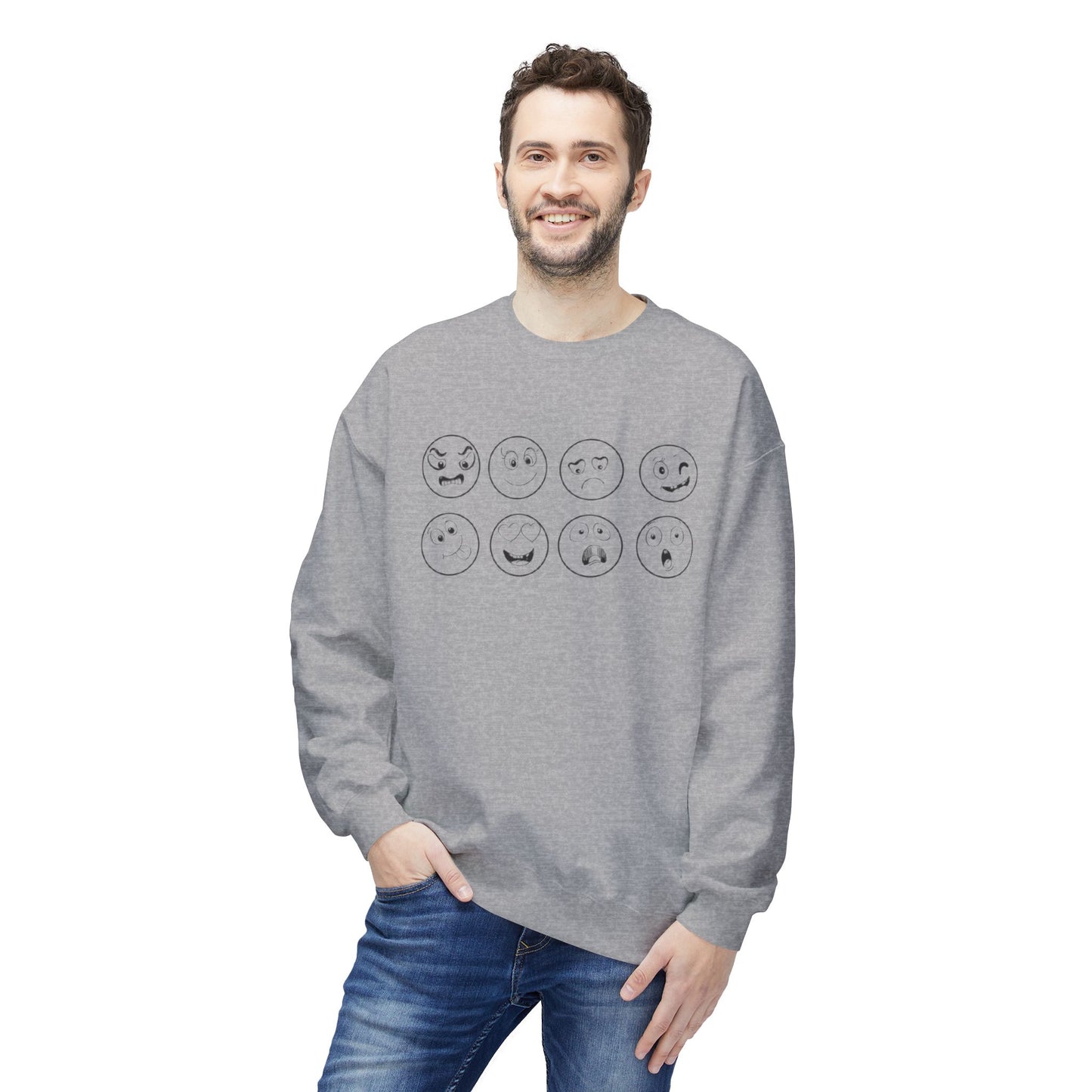 Emoticon Crewneck Sweatshirt - Cozy Fleece Sweatshirt, Gift for Friends, Funny Emoji Apparel, Mood Swag, Casual Layering