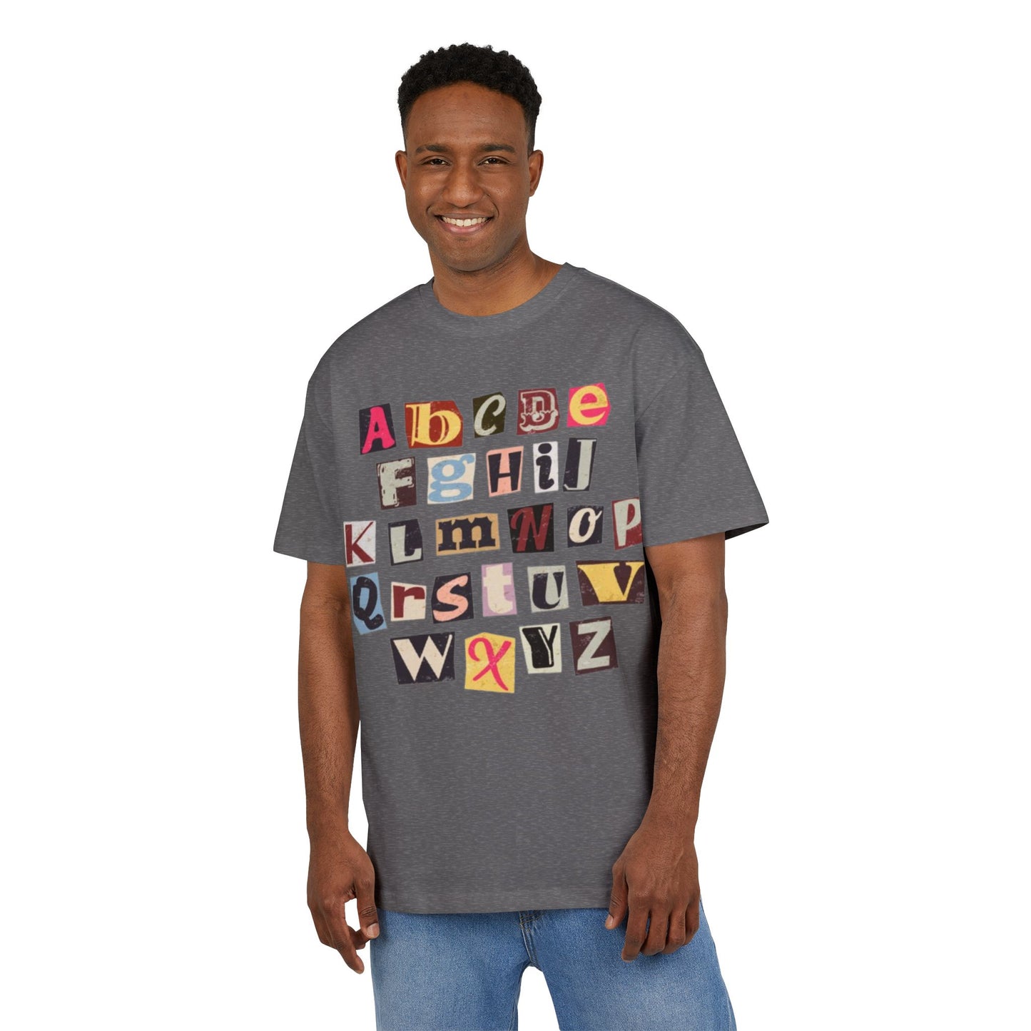 Playful Alphabet Oversize Tee, Comfortable Graphic Shirt, Casual Wear, Gift for Kids and Adults, Fun T-Shirt for Any Occasion