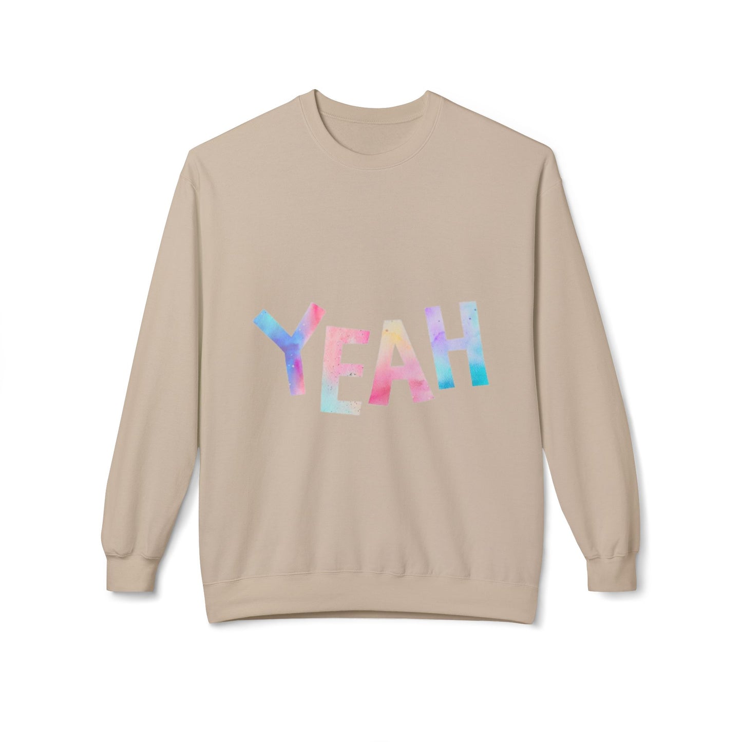 Colorful 'YEAH' Crewneck Sweatshirt,  Sweatshirt, Inspirational Gift, Cozy Fleece, Casual Wear, Everyday Comfort