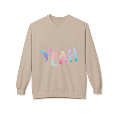 Colorful 'YEAH' Crewneck Sweatshirt,  Sweatshirt, Inspirational Gift, Cozy Fleece, Casual Wear, Everyday Comfort